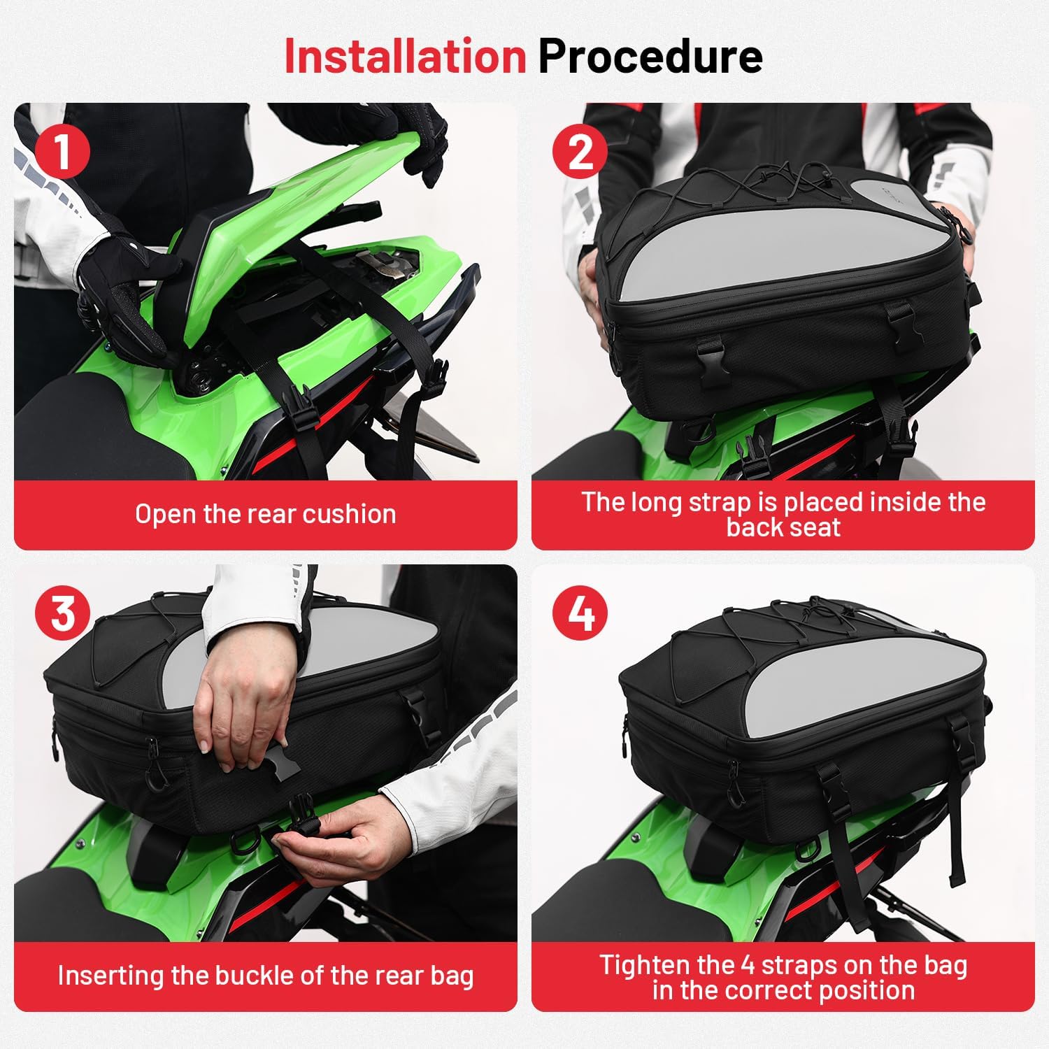 Reflective Motorcycles Tail Bag, 600D RPET Motorcycle Bags 22L-34L Expandable Motorcycle Rear Seat Bags with Rain Cover,Motorbike Helmet Bags Luggage Storage Backpack for Motorcycles Sportbike