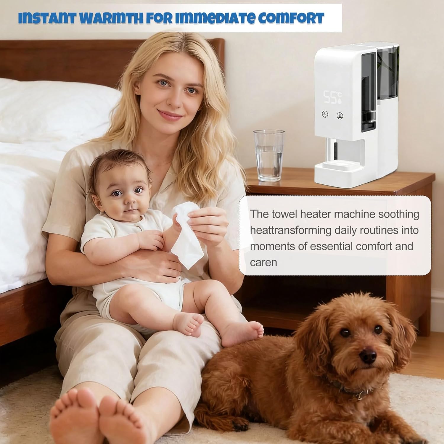 Hot Face Towel Heater Machine, Automatic Hot Towel Dispenser, Heats Up in 5 Seconds,131°F Adjustable Constant Temperature, Smart Voice Alerts, Towel Warmer (Machine+5 Barrel(100pcs) Towel)