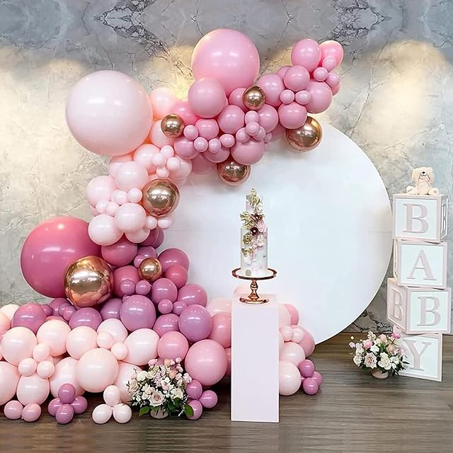 Pink Balloon Arch Kit - 121Pcs Metallic Rose Gold Baby Pink Balloons Arch Garland Kit for Girls Birthday Party, Wedding, Baby Shower, Engagement Party Decorations
