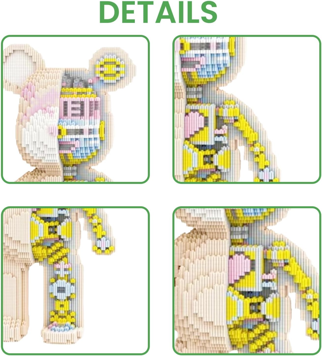 Close-up details of the mechanical bear building blocks