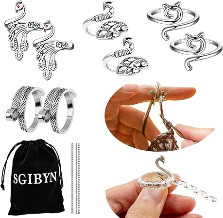 SGIBYN 8 Pack Adjustable Crochet Yarn Tension Ring for Crocheting, Crochet Ring for Finger, Peacock Cat Crochet Knitting Rings for Tension