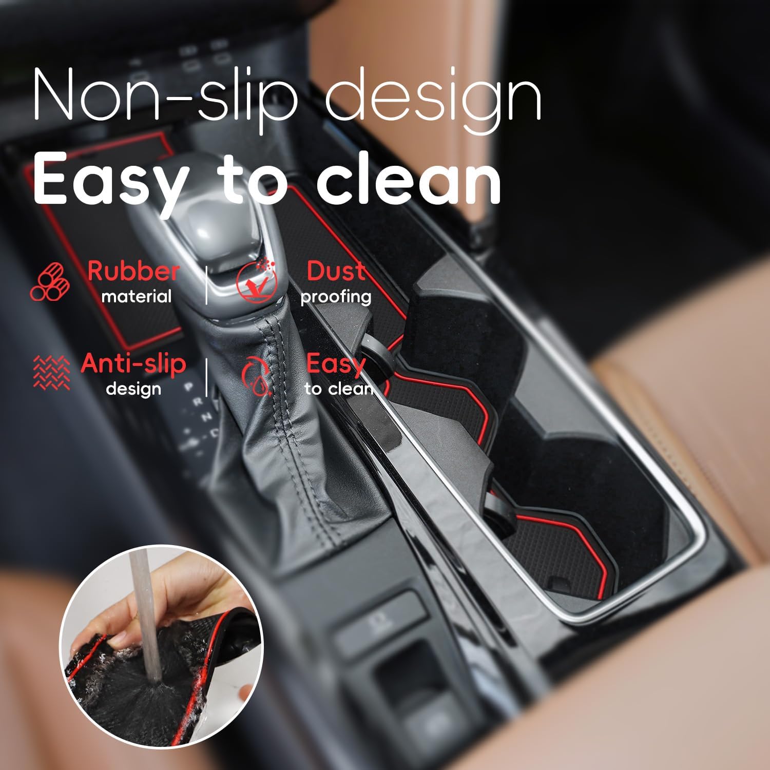 Auovo Cup Holder Inserts Liners Compatible with Toyota Camry Accessories 2025 2026 Car Custom Center Console Cup Holder Door Pockets Mats Pads for New 2025 Camry 19-PCS (Red Trim)
