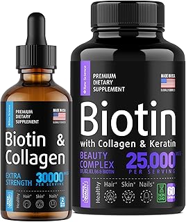 S RAW SCIENCE Vitamins for Healthy Hair, Skin and Nails - Biotin & Collagen & Keratin Capsules 25000mcg 60pcs and Biotin &...