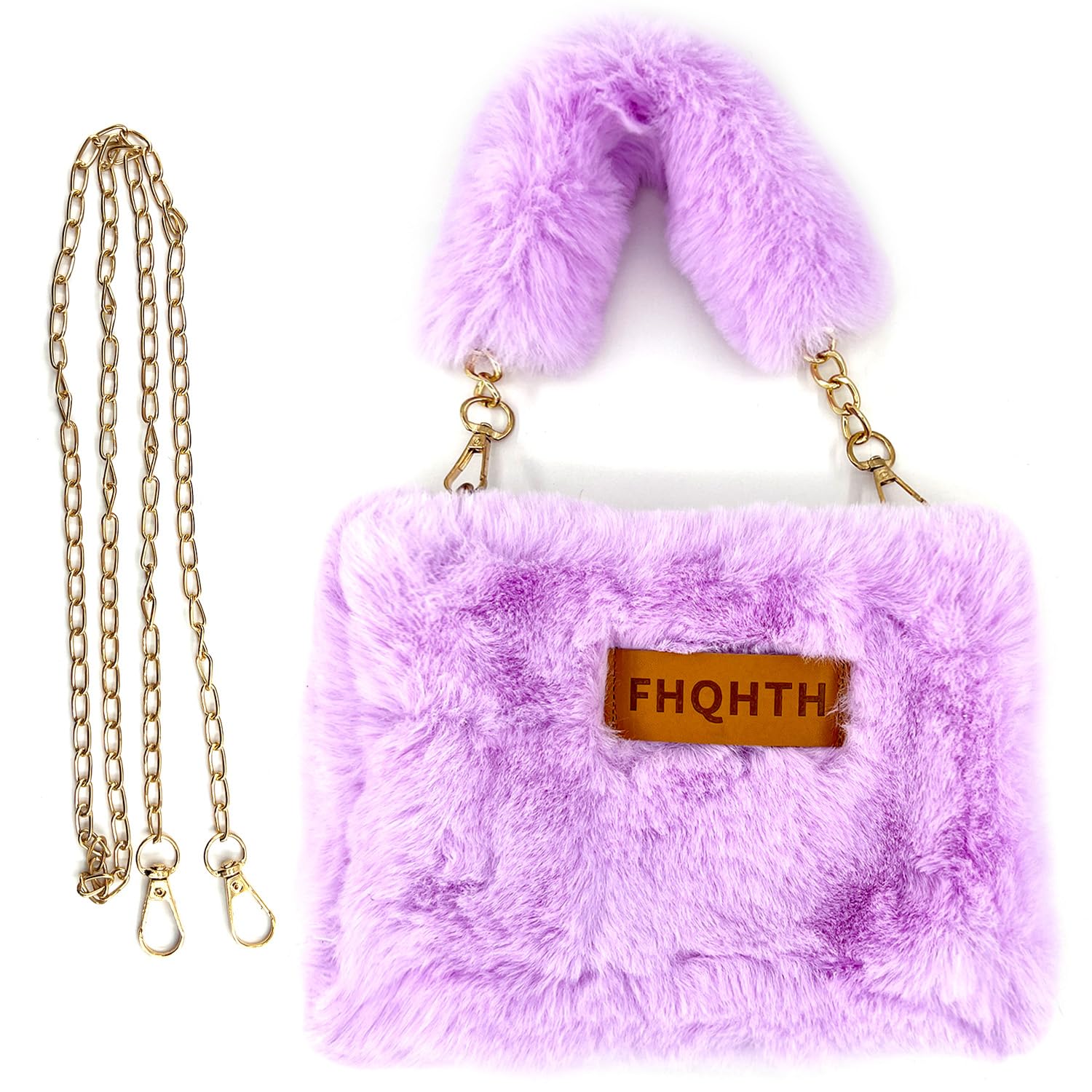 FHQHTHFaux Fur Purse for Women Fluffy Evening Bags Small Cute Crossbody Bag Cosmetic Bag Metal Chain Strap [Purple]