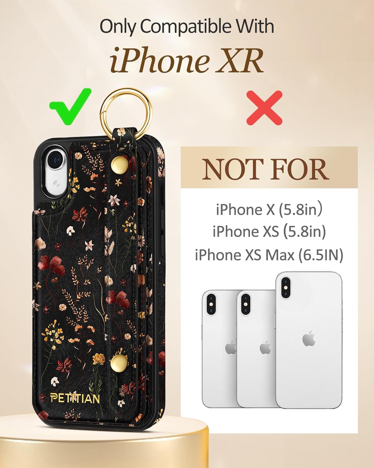 Petitian for iPhone XR Case with Wallet - Women Girls Cute Girly Aesthetic Unique Design Leather Credit Card Holder Cardholder Stand Wristband for iPhone XR, Grow Flower Grow Flower iPhone XR