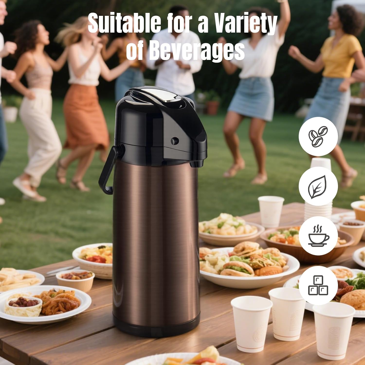 PARACITY Upgraded Airpot Coffee Carafe with Double Pump 3L Stainless Steel Drink Dispenser for Hot/Cold Beverage with Lazy Susan Base, Coffee Termos Para Cafe for Hot Cocoa for Parties
