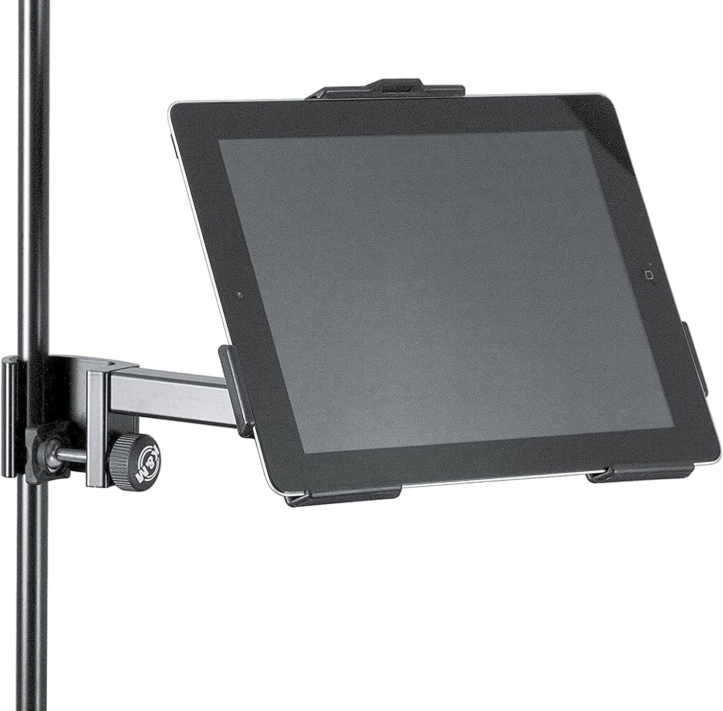 K&M Konig & Meyer 19722.000.55 Tablet/iPad 2, 3, 4 Holder for Microphone Stand | C-Clamp Tube Mount | Switch from Landscape to Portrait | Studio Musician | Work Remote | German Made | Black