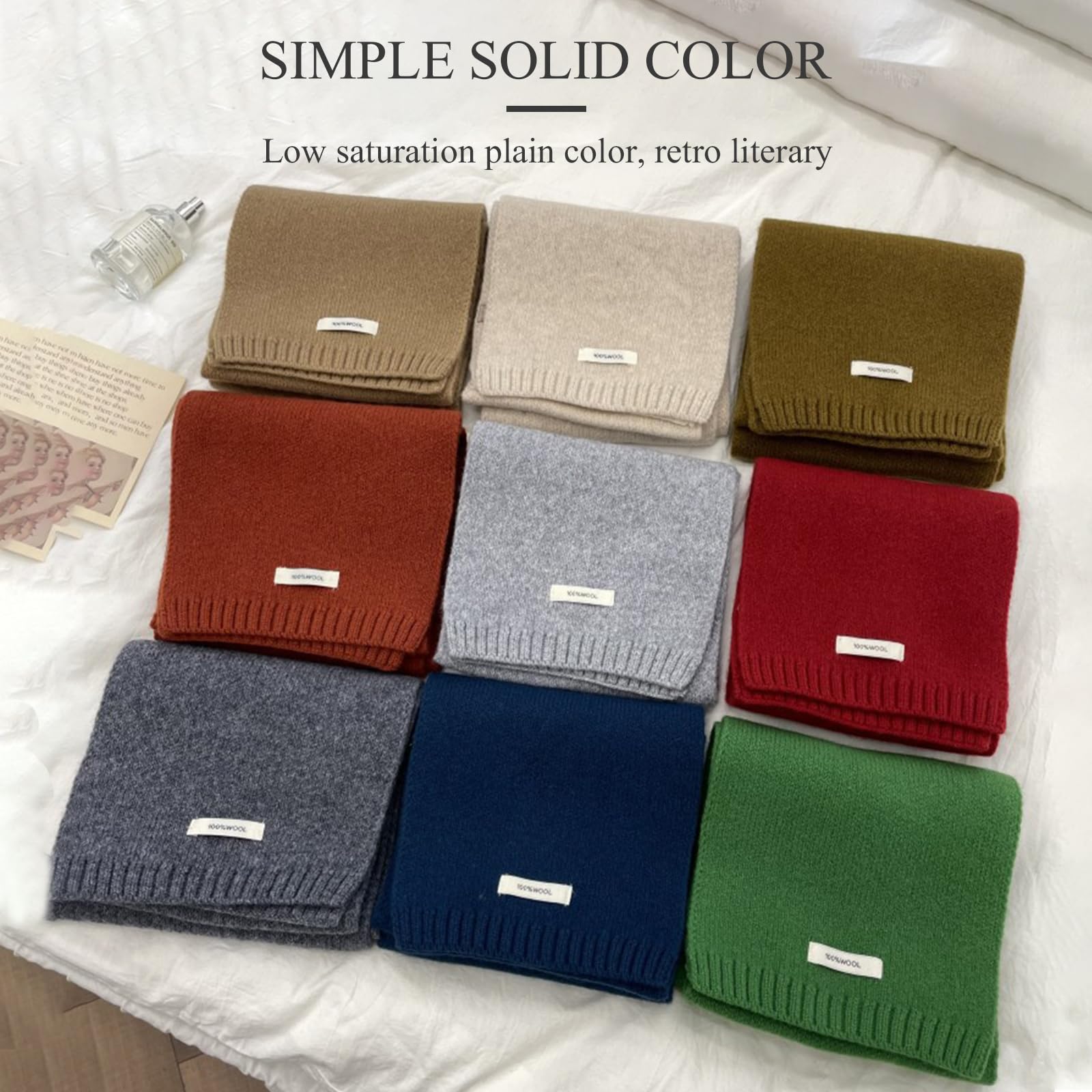 LumiSyne Hiver Écharpe En Laine Tricotée Pour Femmes Hommes Couleur Unie Classique Tricot Côtelé Longue Echarpe Pashmina Doux Chaud Écharpe à Col Cache-Cou 150×20cm