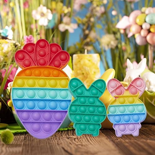 Miniatura 8 de Paquete de 3 juguetes sensoriales para ansiedad de conejo de Pascua, zanahoria y burbujas, paquete de juguetes de rompecabezas, grandes regalos para