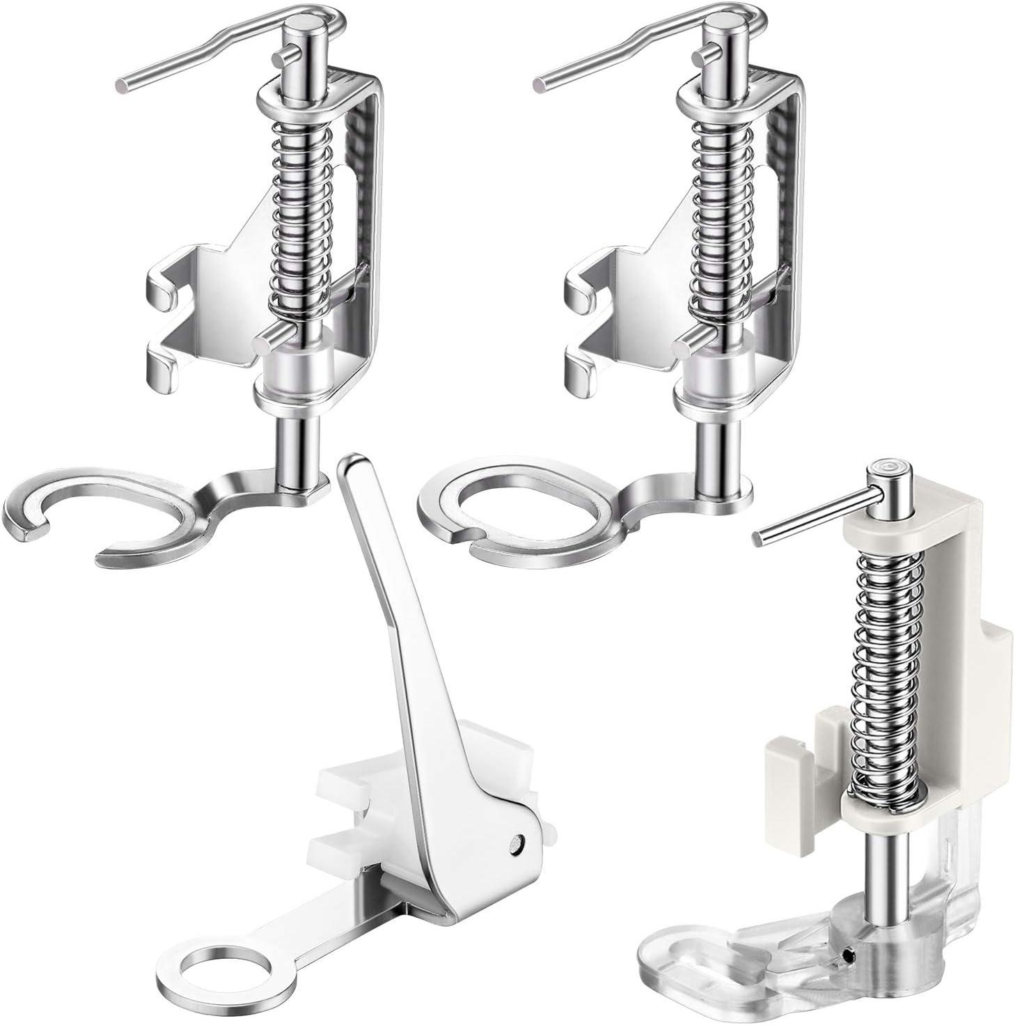 4 Pieces Large Metal Darning Sewing Machine Presser Foot Suitable for Household Multi-Function Sewing Machines Include Close Toe, Open Toe, Quilting Foot and Embroidery Foot
