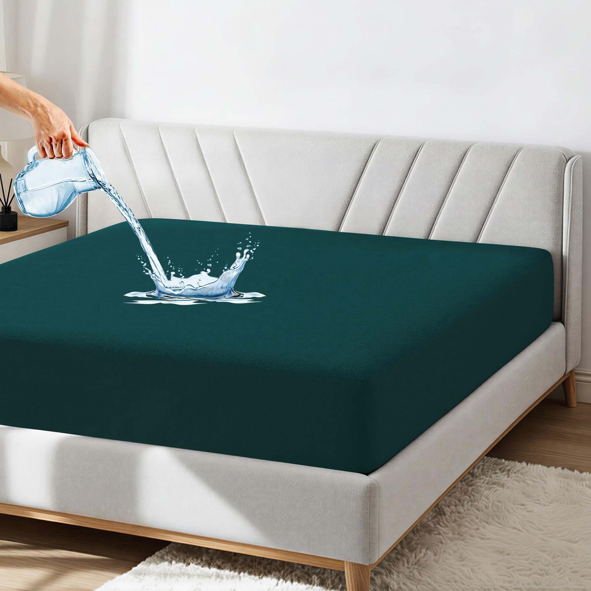 100% Waterproof Bamboo Feel Premium Cotton Mattress Protector – King Size (78x72 Inches) | Ultra Soft, Breathable & Hypoallergenic Fitted Bed Cover – Double Bed (6x6.5 ft, Peacock)-picture-37