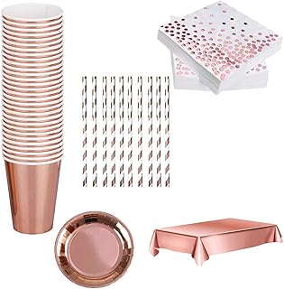smileh Decorazioni Compleanni Oro Rosa Stoviglie per Feste Incluse Piatti Tazze Tovaglioli Tovaglie Cannucce per Bambini Oro Rosa Articoli per Feste Oro Rosa Set di Stoviglie