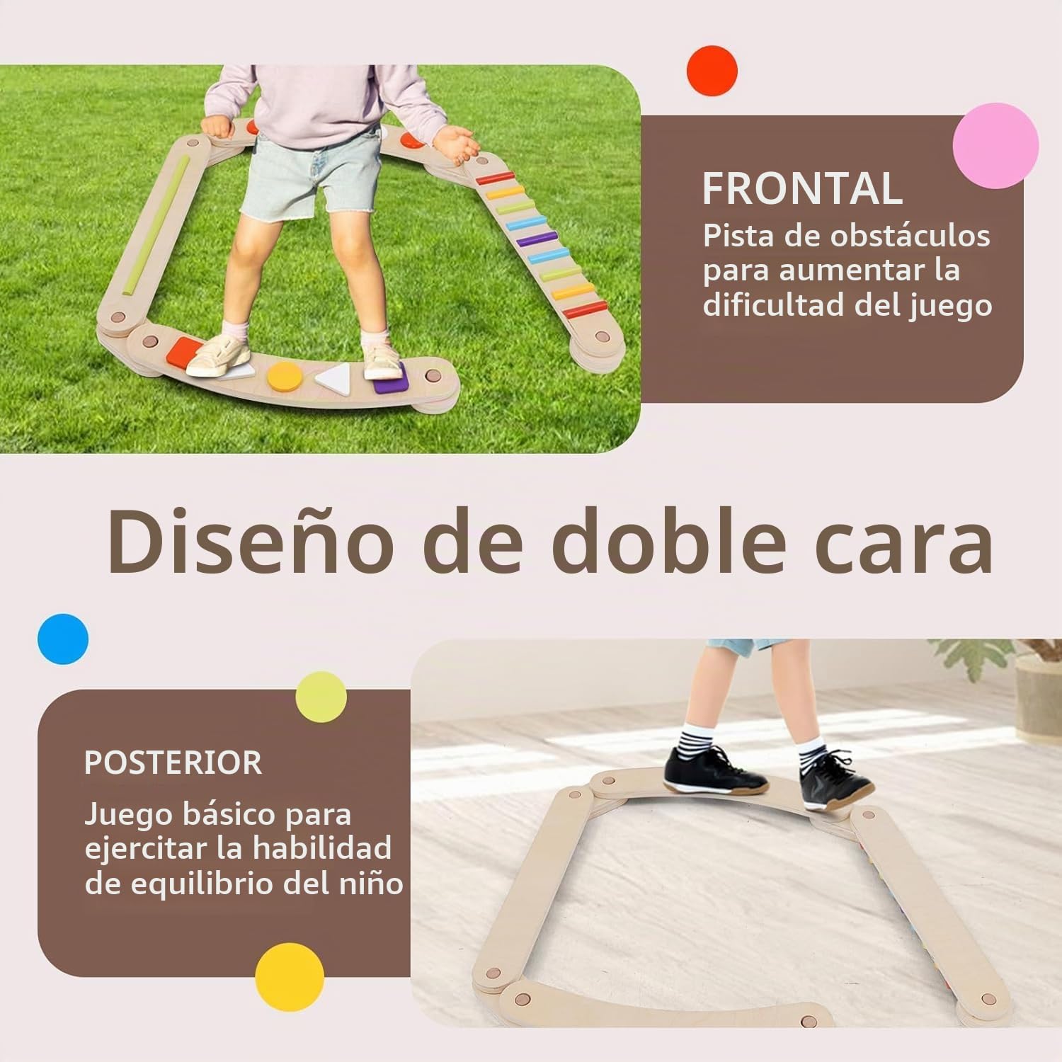 Tabla de Equilibrio de Madera para Niños, Parque Infantil Montessori de Interior, Tabla de Equilibrio de Madera para Exteriores, Coordinación y Estabilidad para Niños de 3 a 7 Años