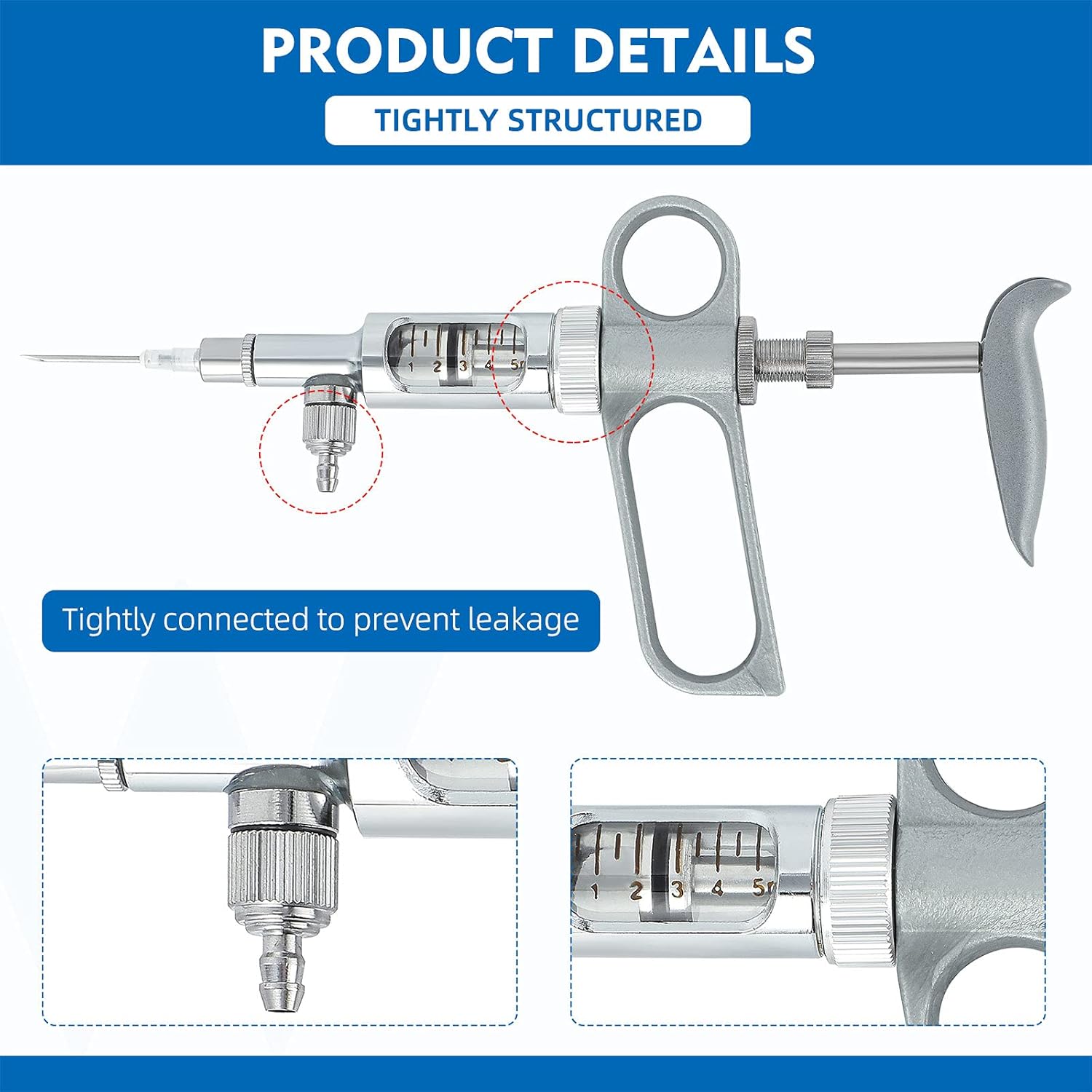 NEWTRY 5ml Livestock Syringe Injector, Continuous Adjustable Animal Injector, Stainless Steel, for Cattle Sheep Pig Goat : Patio, Lawn & Garden