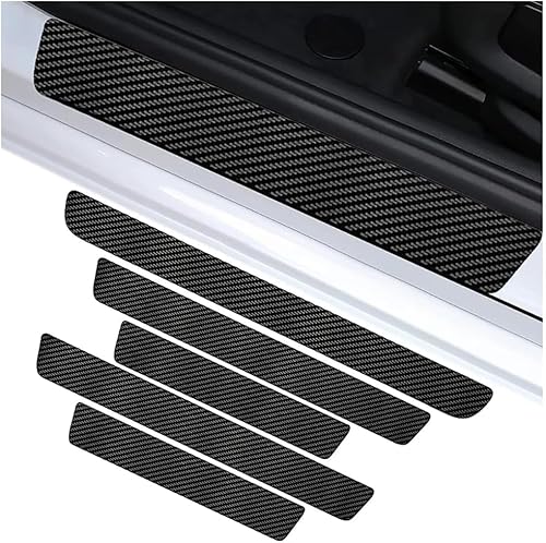 EAGRI Carbon Fiber Car Door Sill Protector for Kia Picanto III 2020 2021 2022 2023 2024 2025, 5Pcs Scuff Plate Entry Guard Step Trim Anti-Scratch Waterproof Kick Plate Accessory