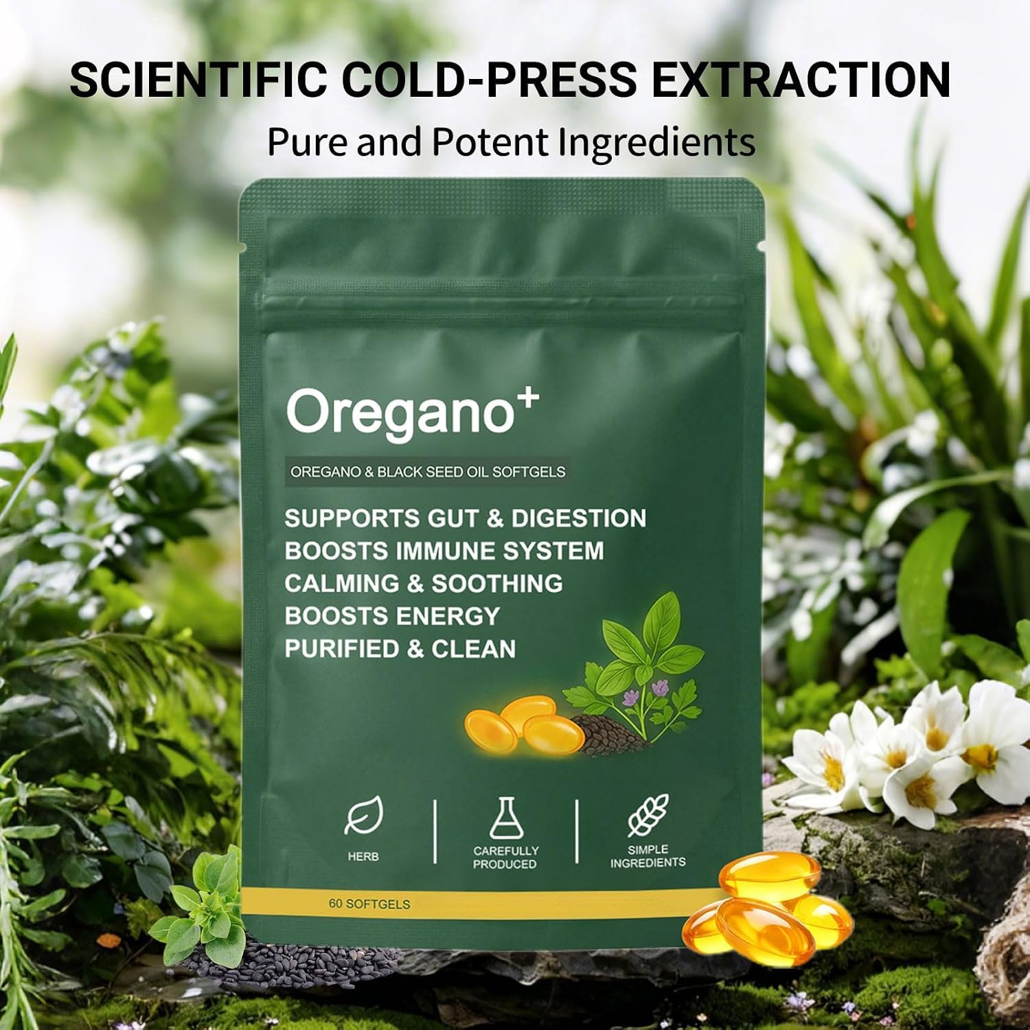 Aceite de orégano y extractos vegetales de semilla negra, 2 unidades.