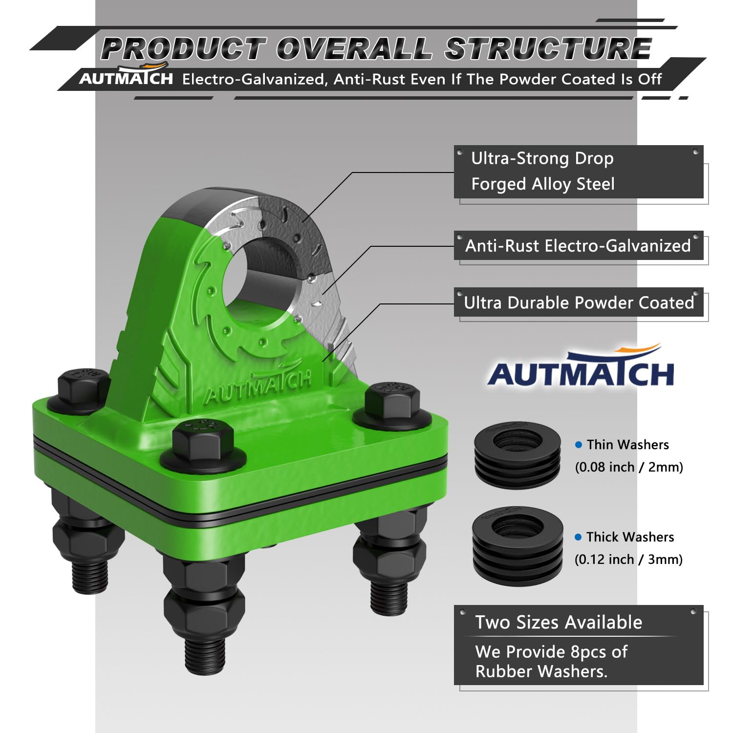 AUTMATCH Supporto ad Anello a D con Piastra di Supporto (2 Pezzi) – Staffa con bullone su Forcella per paraurti, Max 24 T (24 kg) per paraurti, Secchio Trattore, Camion, rimorchio, Verde
