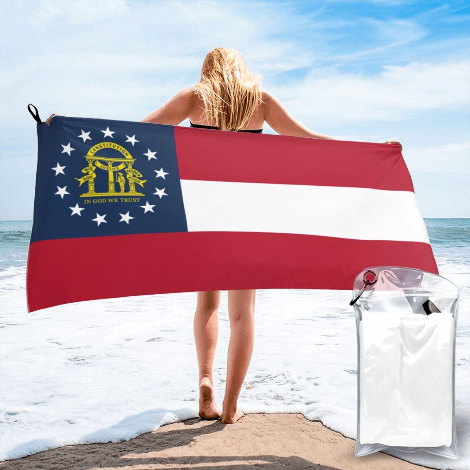 JBJGKHLP Georgia Flag Print Quick Dry Portable Towel For Beach Camping Hiking Yoga Fitness Outdoor Adventures