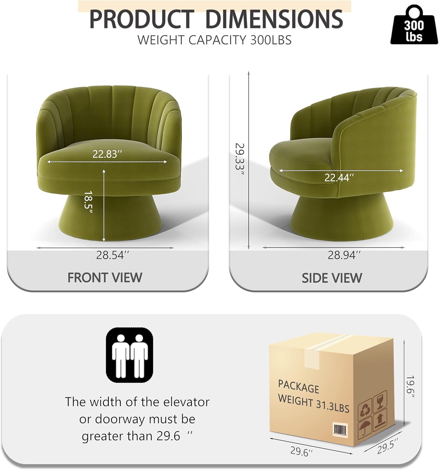 Swivel Accent Chair,Upholstered Velvet 360° Swivel Barrel Chair for Living Room Overstuffed Bouncle Reading Chair Round Armchair for Bedroom,Vanity,Office (Grass Green)