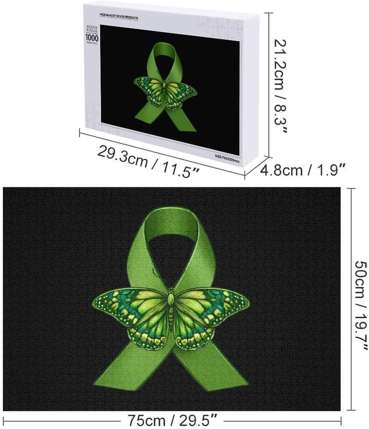 Butterfly Ribbon Green Lymphoma Cancer Puzzles for Adults 1000 PCS Wooden Jigsaw Puzzle Wall Decor Christmas