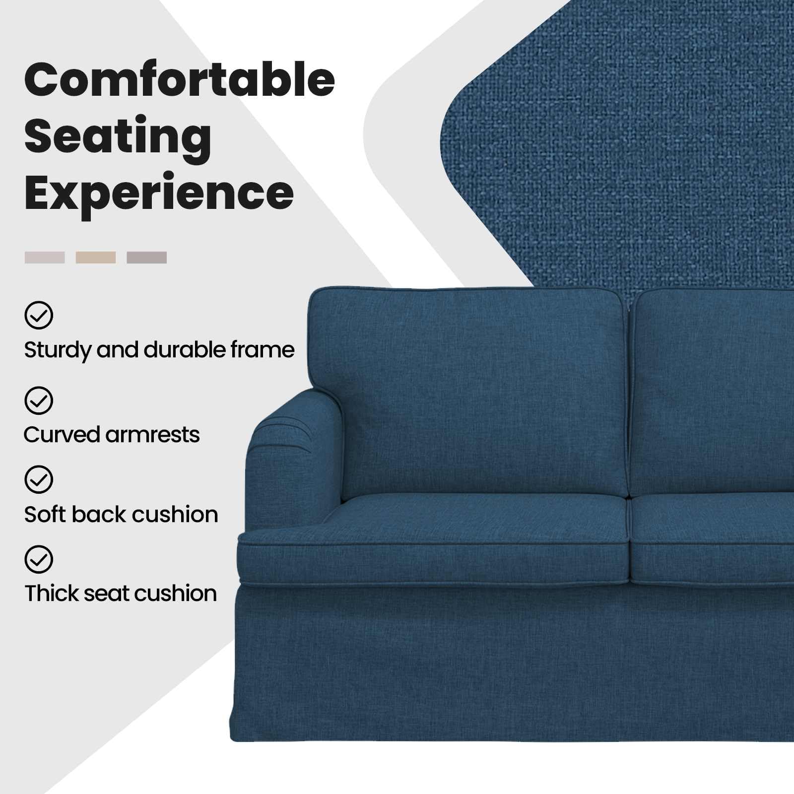 vidaXL Divano Blu 201 x 80 x 85 cm Tessuto, Divano Moderno, Design Rettangolare, Tessuto Imbottito, Struttura Metallica, Seduta ergonomica, Arredamento Minimalista
