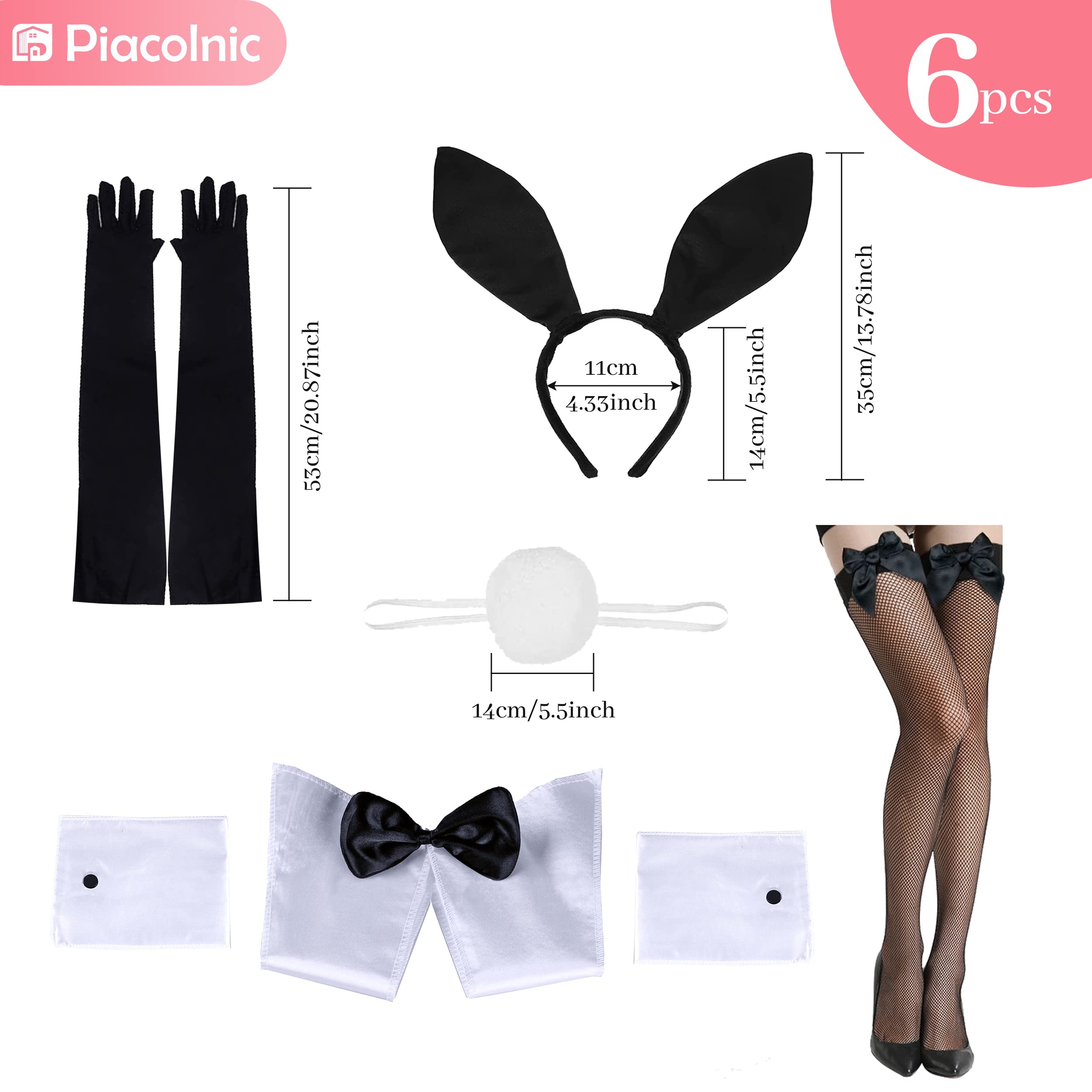 Bunny Costume Set, 6PCS Cosplay Costume for Women Girls Bunny Suit with Rabbit Ears Headband, Bow Tie, Cuff and Tail Easter - Image 2