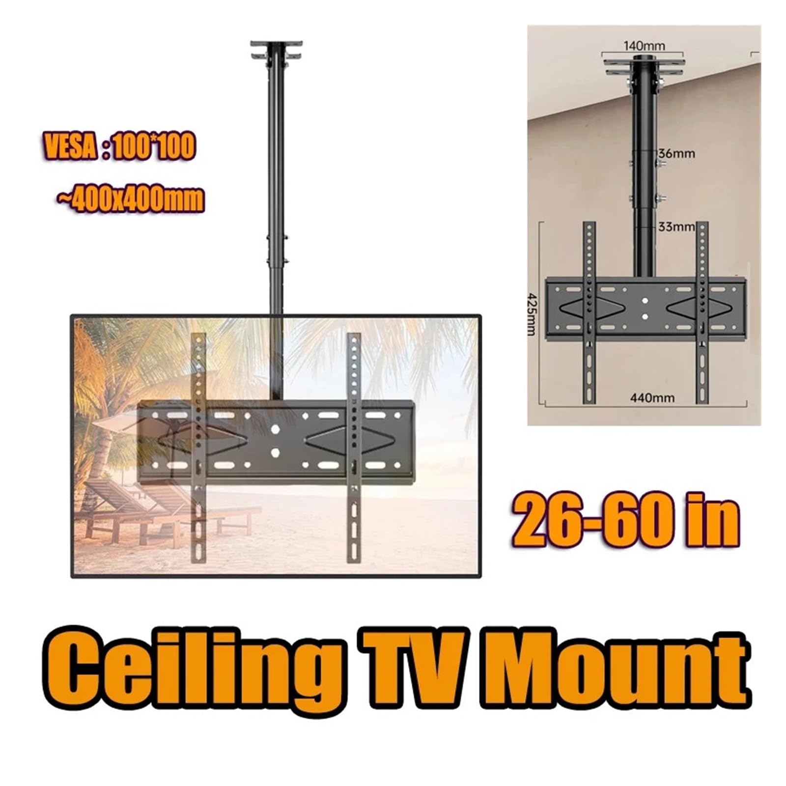 Il Supporto for TV Da Soffitto Può Ruotare E Inclinarsi, Adatto for Monitor LCD LED Da 26-60 Pollici, Altezza Regolabile Su 6 Livelli, 400x400 Mm