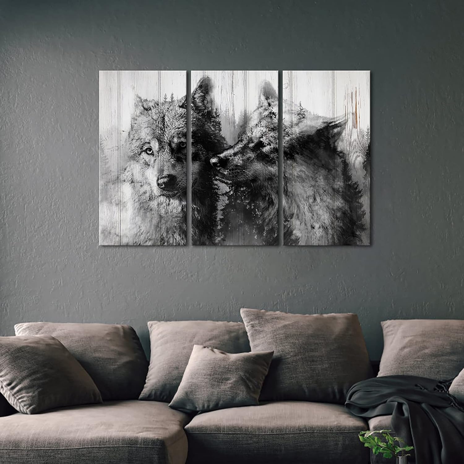 OuElegent Wolf Canvas Wall Art Wolf Painting Black and White Rustic Wildlife Pictures White Wolves Prints Artwork 3 Panels for Living Room Bedroom Bathroom Home Decor Ready to Hang