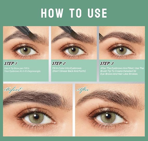 Magic Eyebrow Pencil, Microblading Eyebrow Pen with 4 Fork Tip,Waterproof Long-Lasting Eyebrow Pen Eyebrow Brush Creates Hair Like Natural Brows, Last All Day (Black Brown)