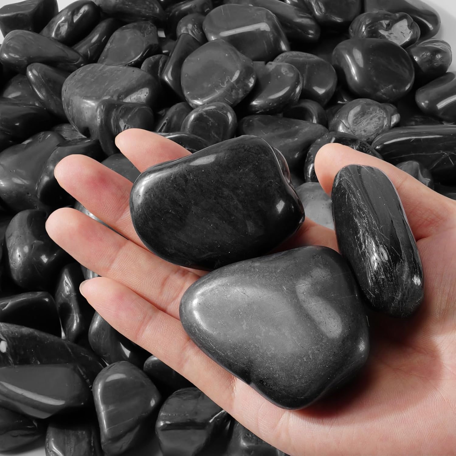 Black Pebbles 9 LB, Polished River Rocks, 1-2 inch Large Decorative Rock, Garden Stones for Landscaping, Indoor Outdoor Plants, Aquarium, Fish Tank