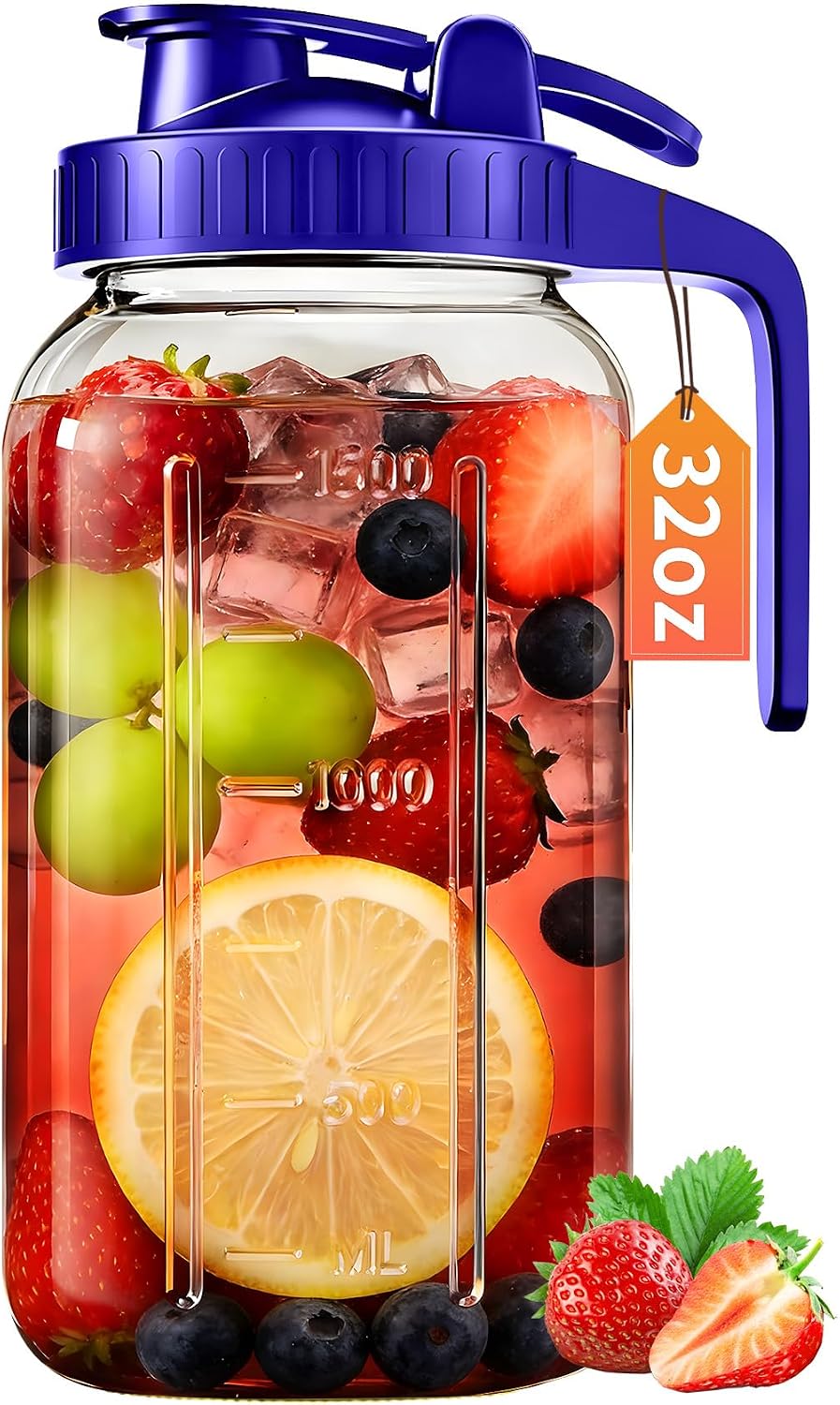 64 oz Mason Jar Pitcher with Lid, Airtight & Leakproof Glass Pitcher