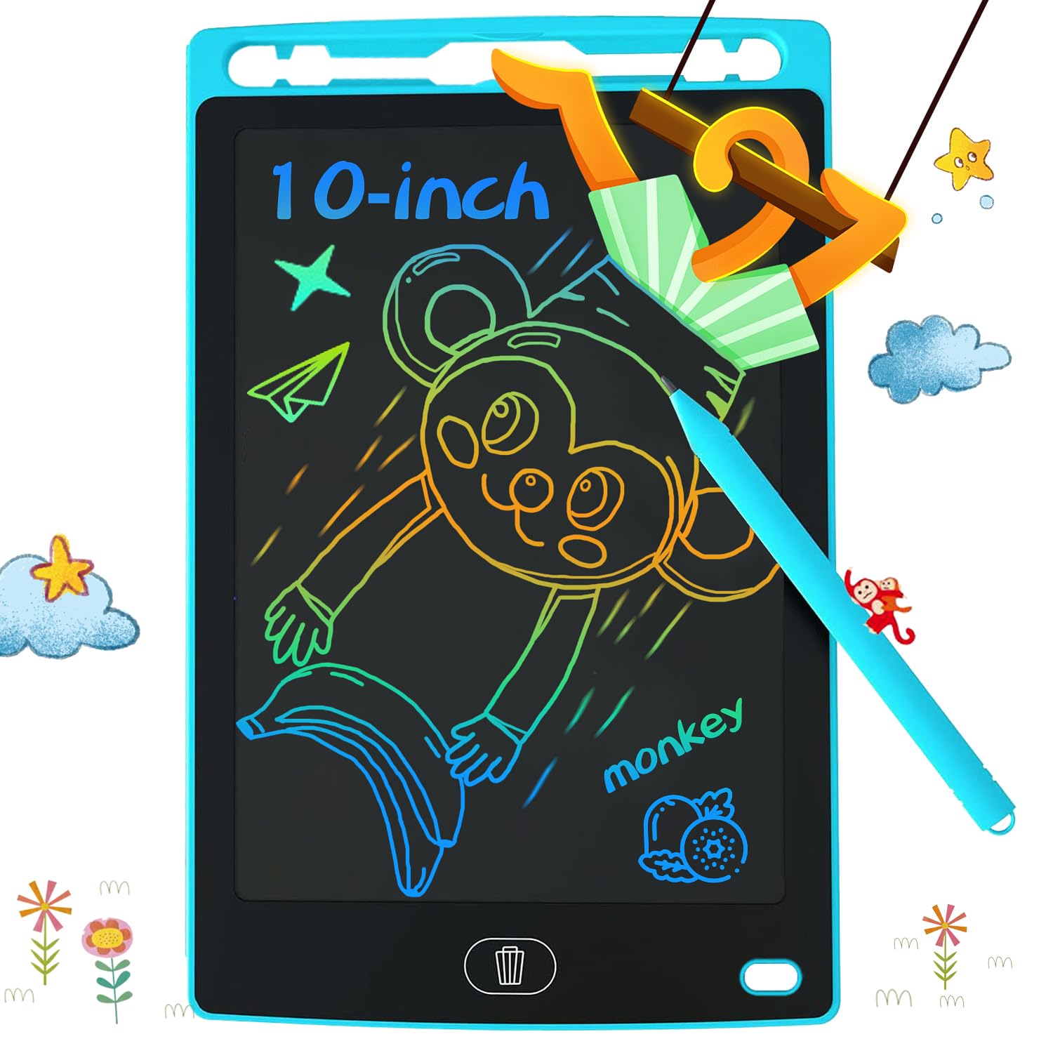 10 inch LCD Writing Tablet Doodle Board, lectronic Drawing Tablet, Colorful Drawing Pad, Home Office Memo board, Kids Learning Educational Toys Birthday Gifts for 3 4 5 6 7 8 Years Old (Blue)