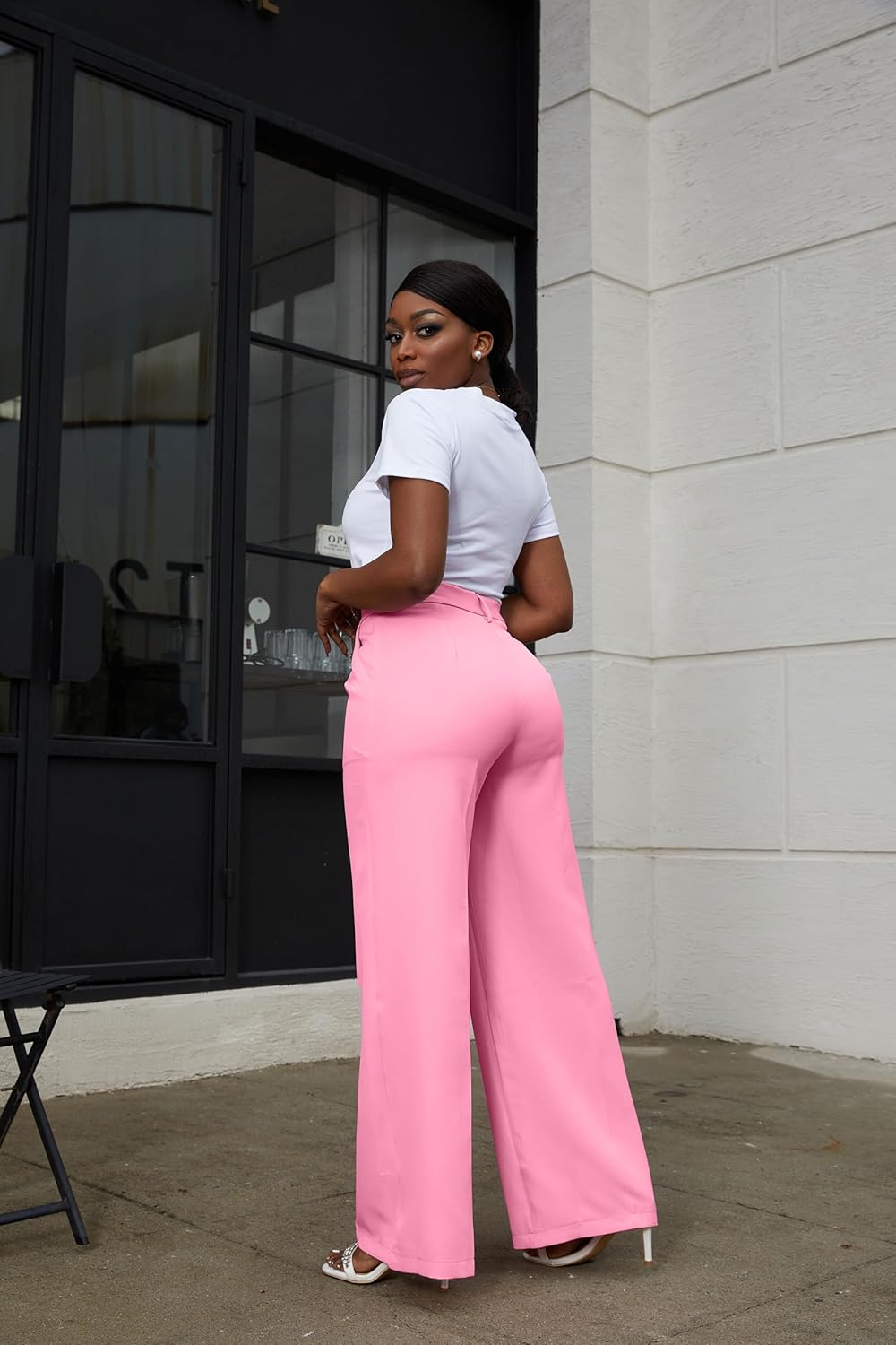 LKOUS Women's High Waisted Straight Wide Leg Dress Pants Stretchy Work Trousers with Pockets Business Casual - Image 2