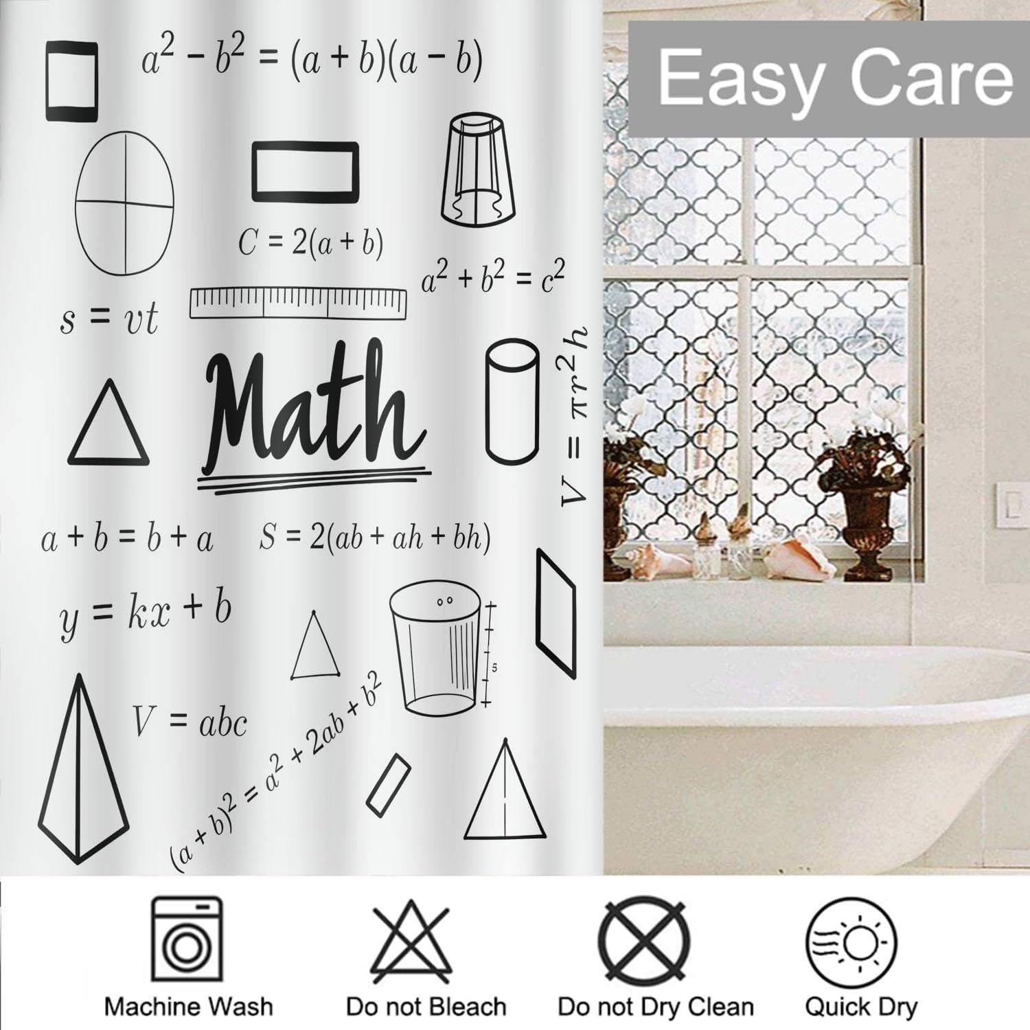 Moslion Math Shower Curtains Mathematical Theory and Mathematical Formula Education Bathroom Curtain Waterproof with Hooks 72x72 Inch for Men Women Boys Girls