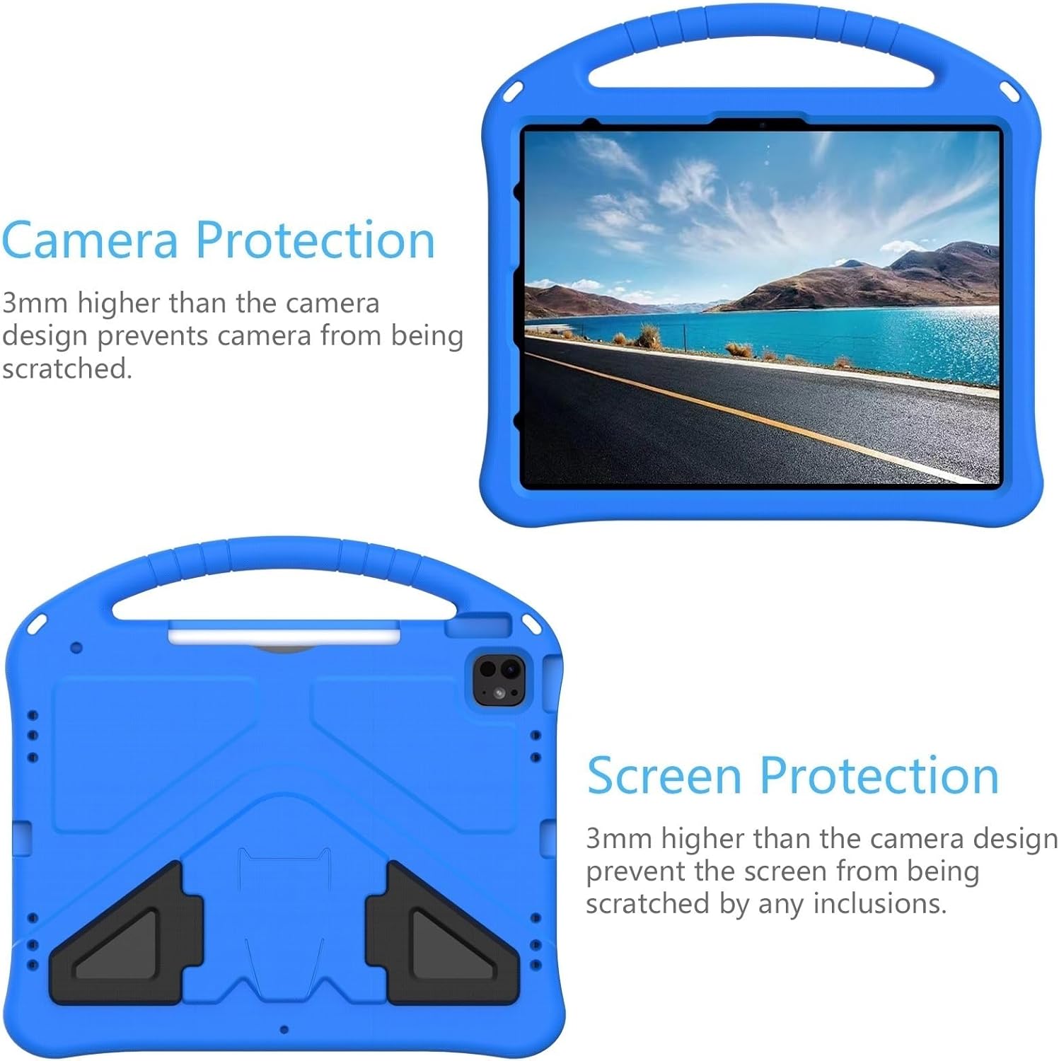 Tablet PC Bags Cases Sleeves Lightweight Shockproof Kids Friendly Cover Compatible with iPad Air 13 Inch M3 2025/Air 13" M2 2024,with Handle Stand Thickned Cornor Impact Protection Tablet Cover+Should