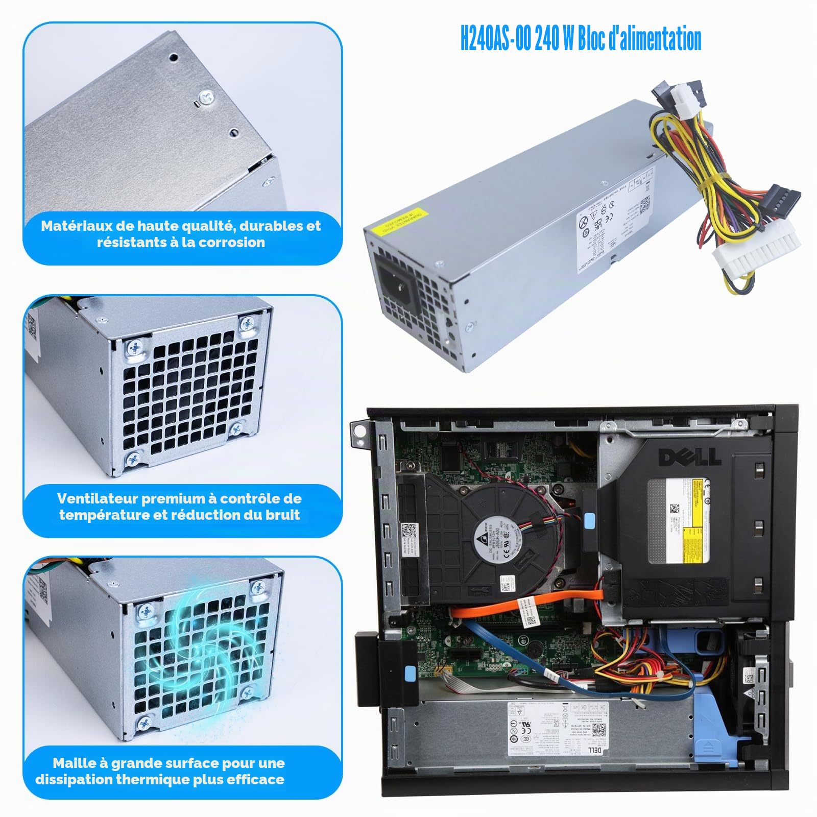 S-Union Alimentation 240W pour Dell Optiplex 390 790 960 990 3010 7010 9010,Seulement pour Petit Facteur de Forme SFF H240ES-00 D240ES-00 AC240AS-00 AC240ES-00 DPS-240WB L240AS-00 H240AS-00 3WN11