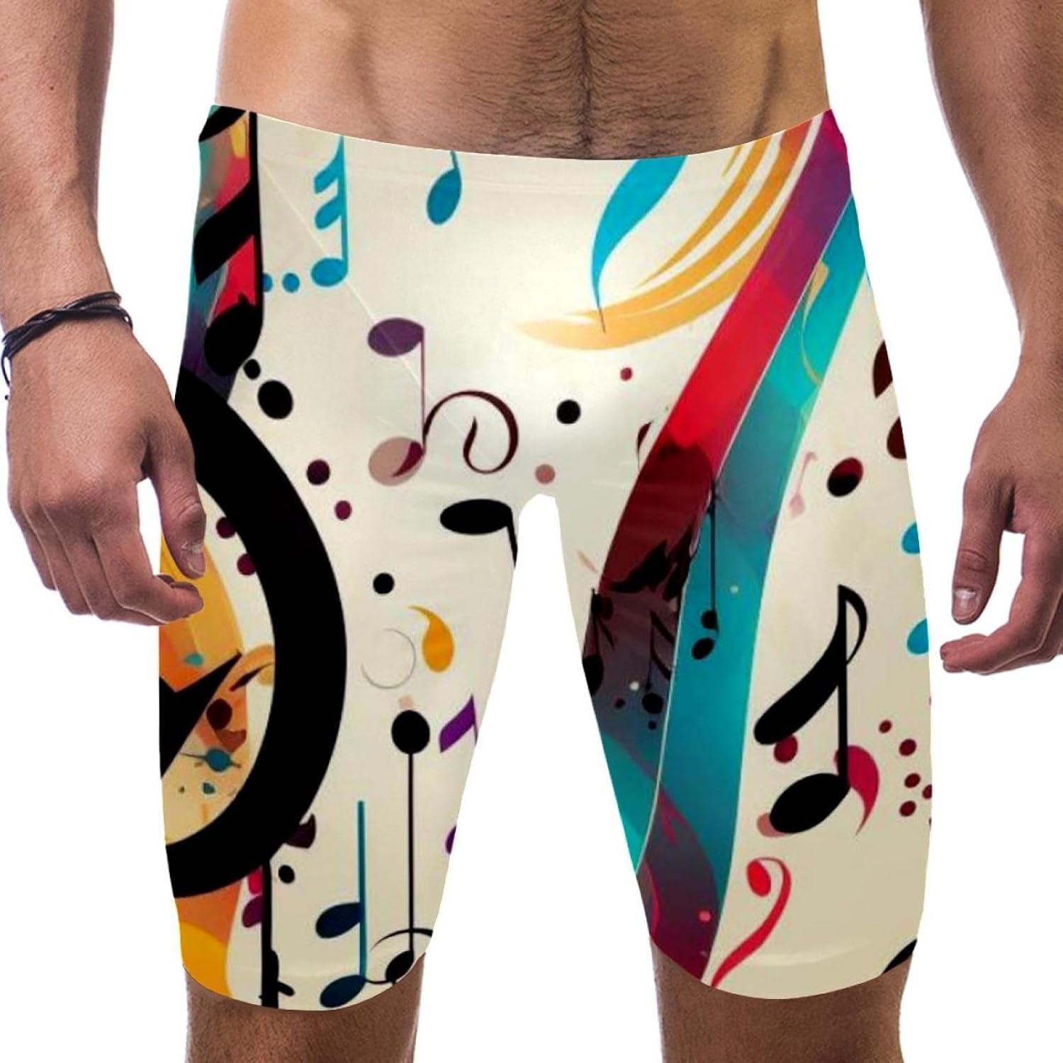 Colorful Music Notes Men's Swim Shorts Swimming Jammer Cool Dry Active Swimsuit Workout Shorts Sports Tights