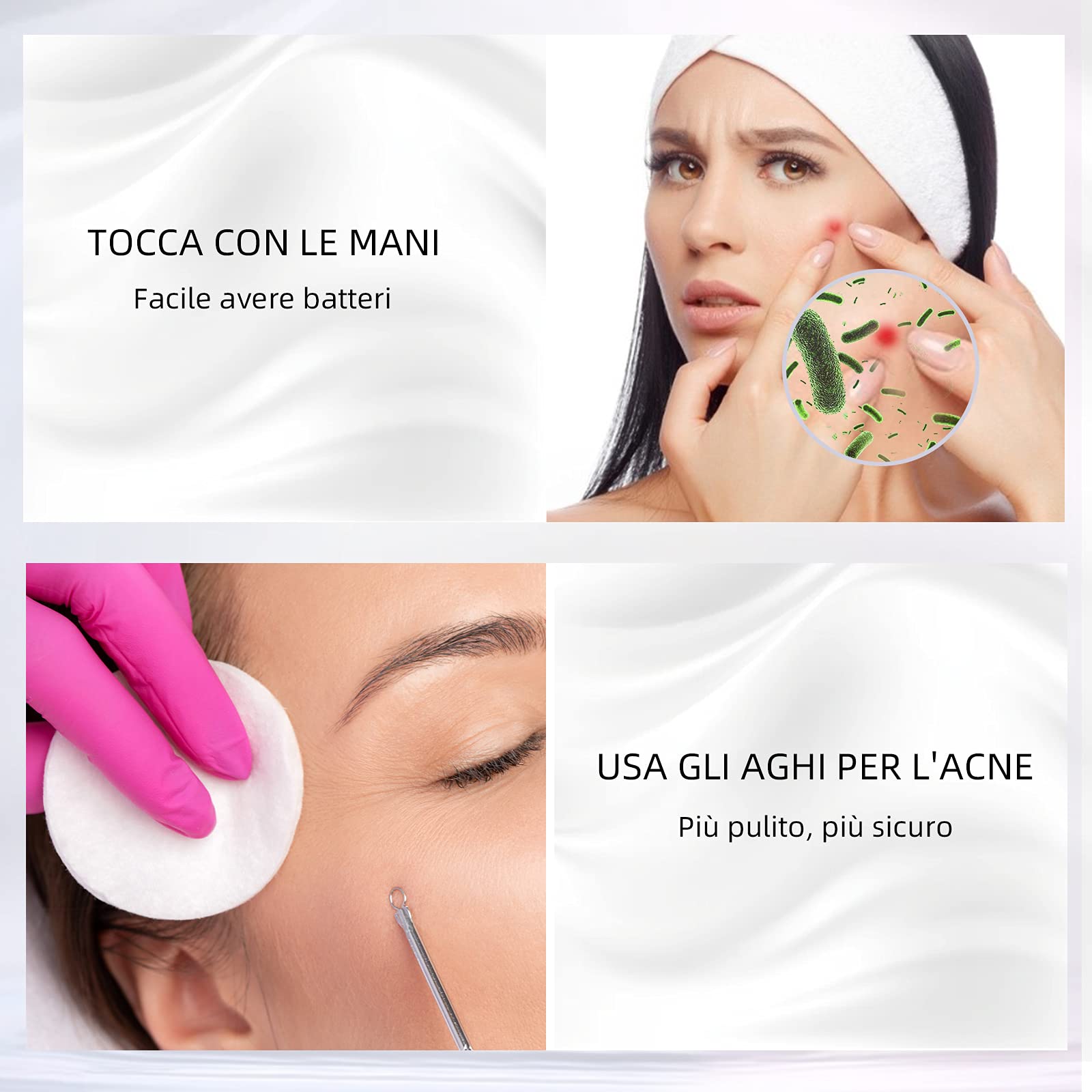 Kit di Strumenti Rimozione Punti Neri 5 Pezzi, Blackhead Estrattore Ago Acne in Acciaio Inossidabile con Scatola, per il Trattamento e la Togli di Comedoni sul Naso o Viso