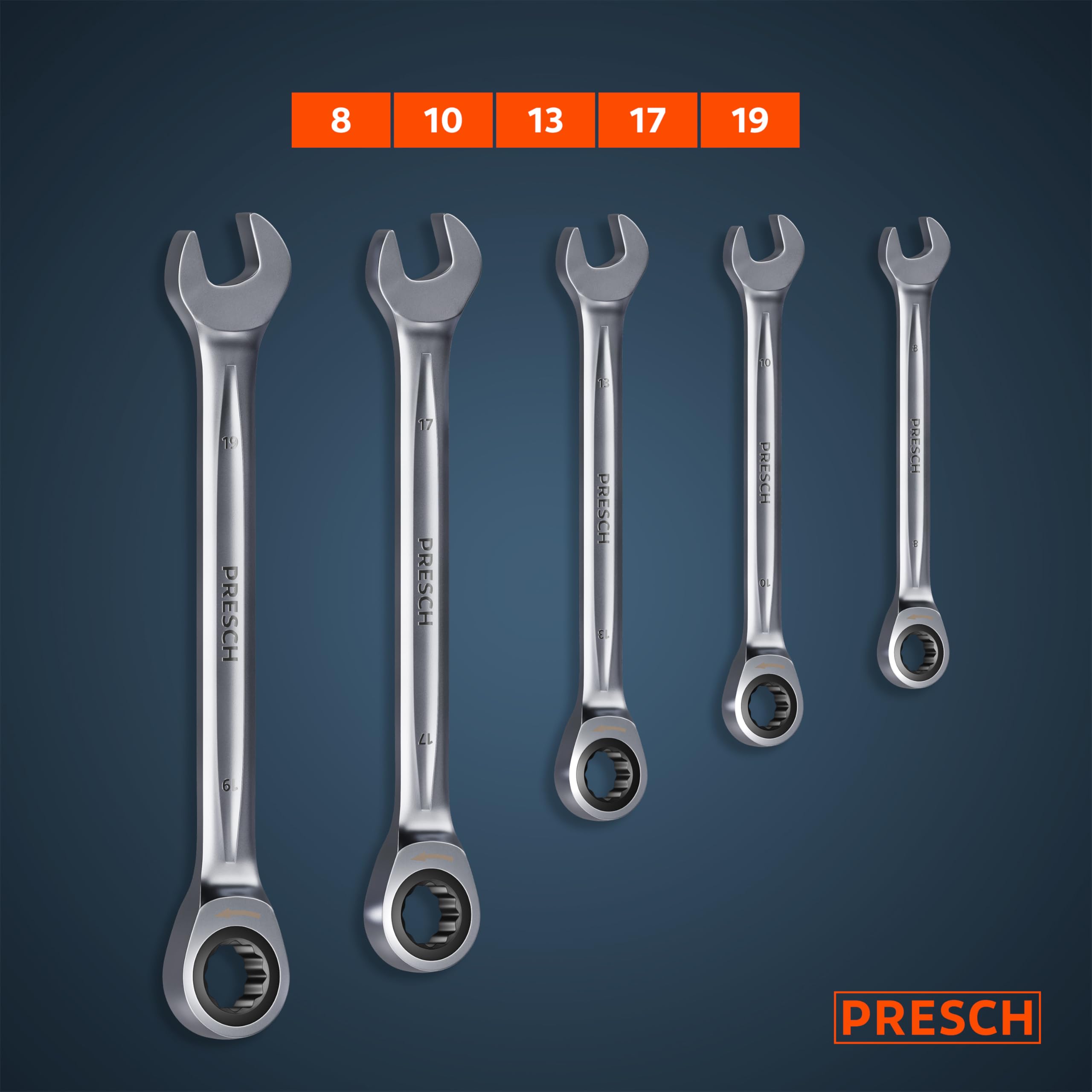Clés à Cliquet Réversibles PRESCH 5 Pcs. (8-19mm) Avec Sacoche