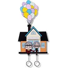 Wall Key Holder with Magnetic Matching Couple Keychains - Wooden Balloon House Key Organizer for Wall, Decorative Key Rack for Entryway or Hallway, Cute Home Decor