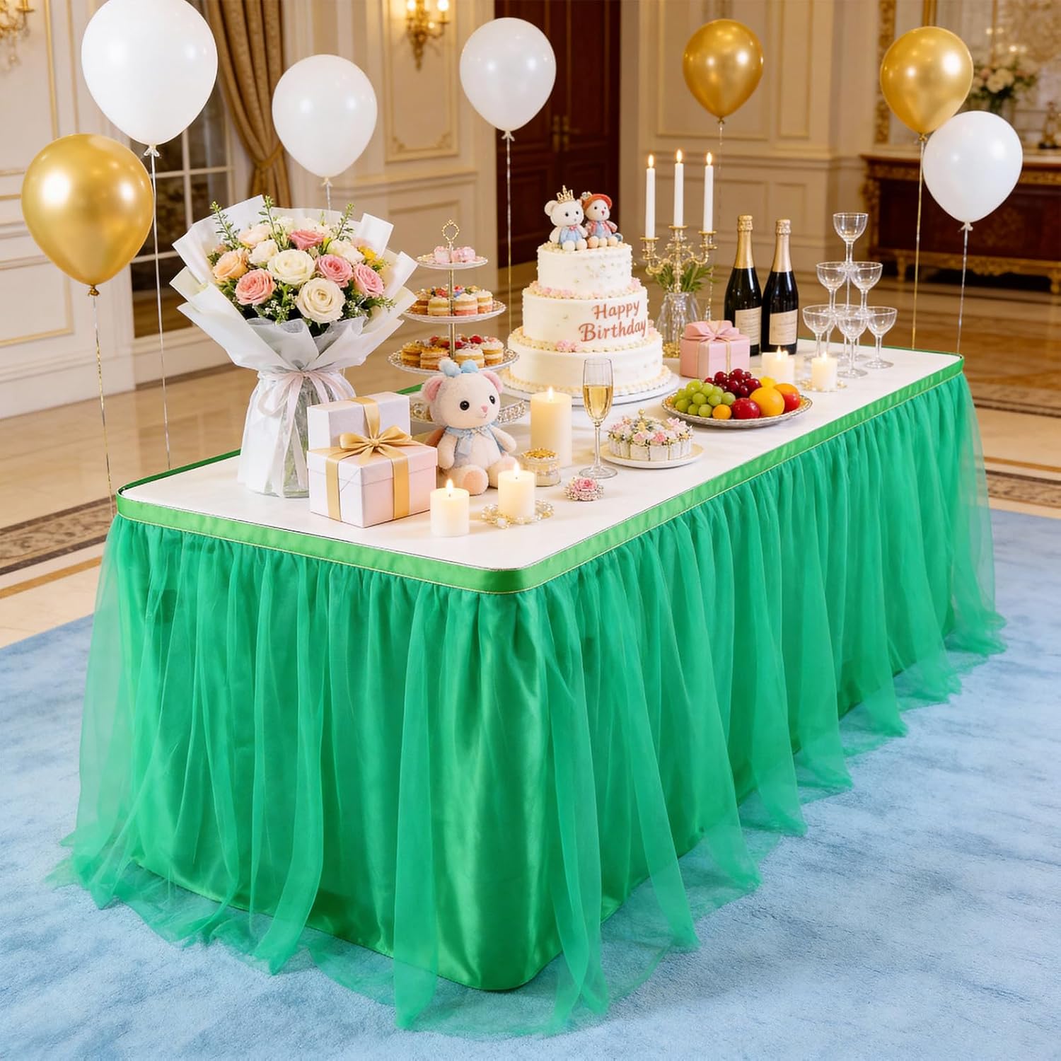 THARAHT Tulle Table Skirt 9FT 270CM Long for Rectangle Tables Round Tables Ruffle Desk Skirt for Princess Girls Birthday Party Cake Dessert Decorations Table Skirt