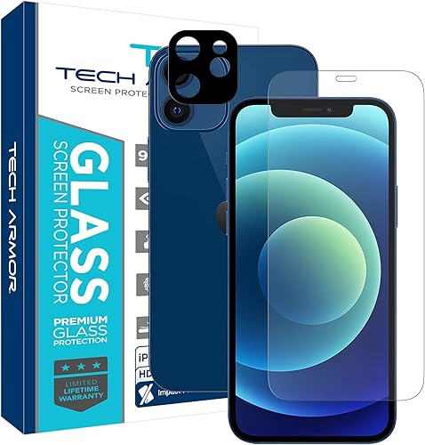 Tech Armor Protector de lente de cámara transparente HD y protector de pantalla de vidrio balístico diseñado para iPhone 12 mini de 5.4 pulgadas, 1
