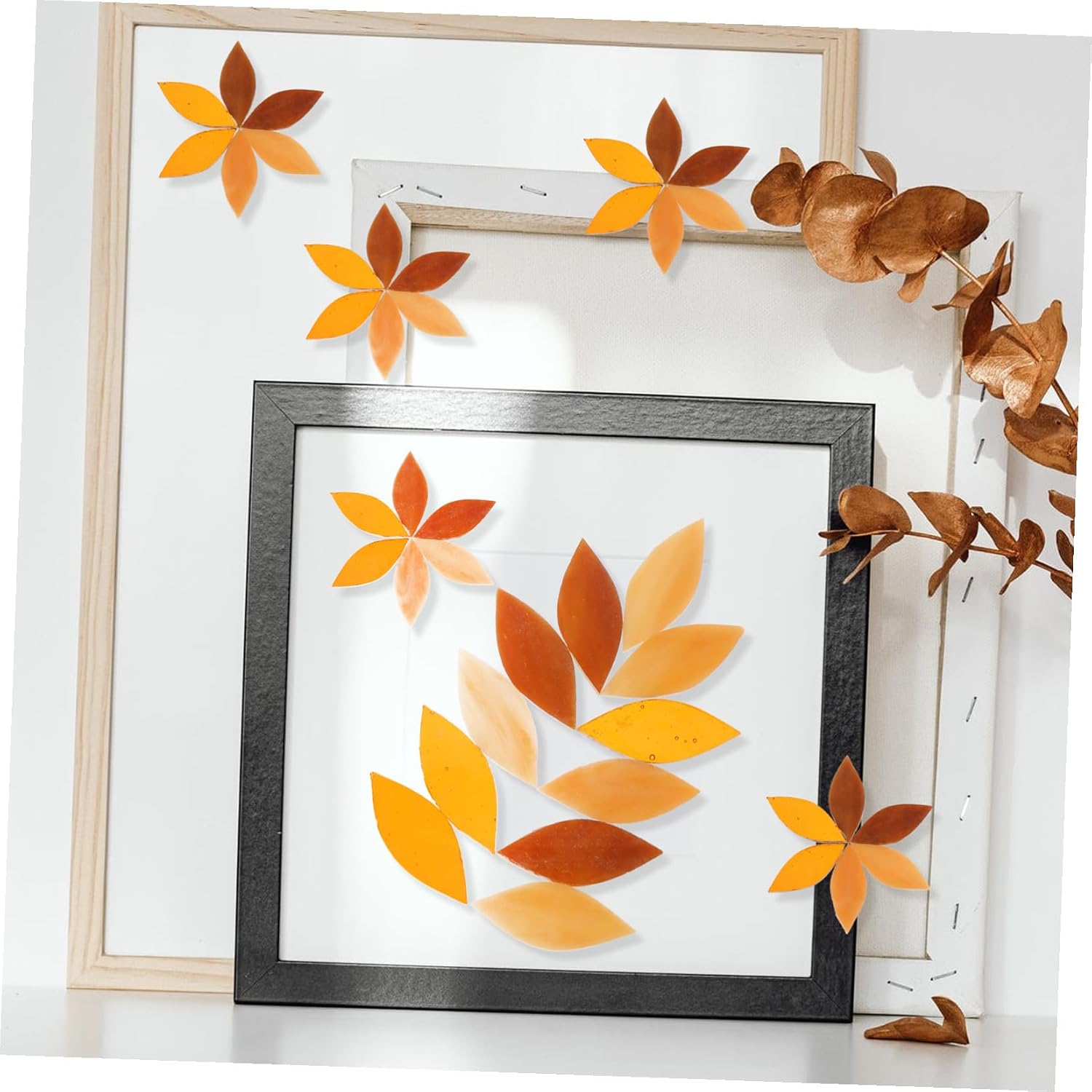 HEMOTON DIY Mosaic Tiles Set Shaped Glass Pieces and Leaf Fragments, 3pcs Small to Large Sizes for Crafting and Home Decor Projects