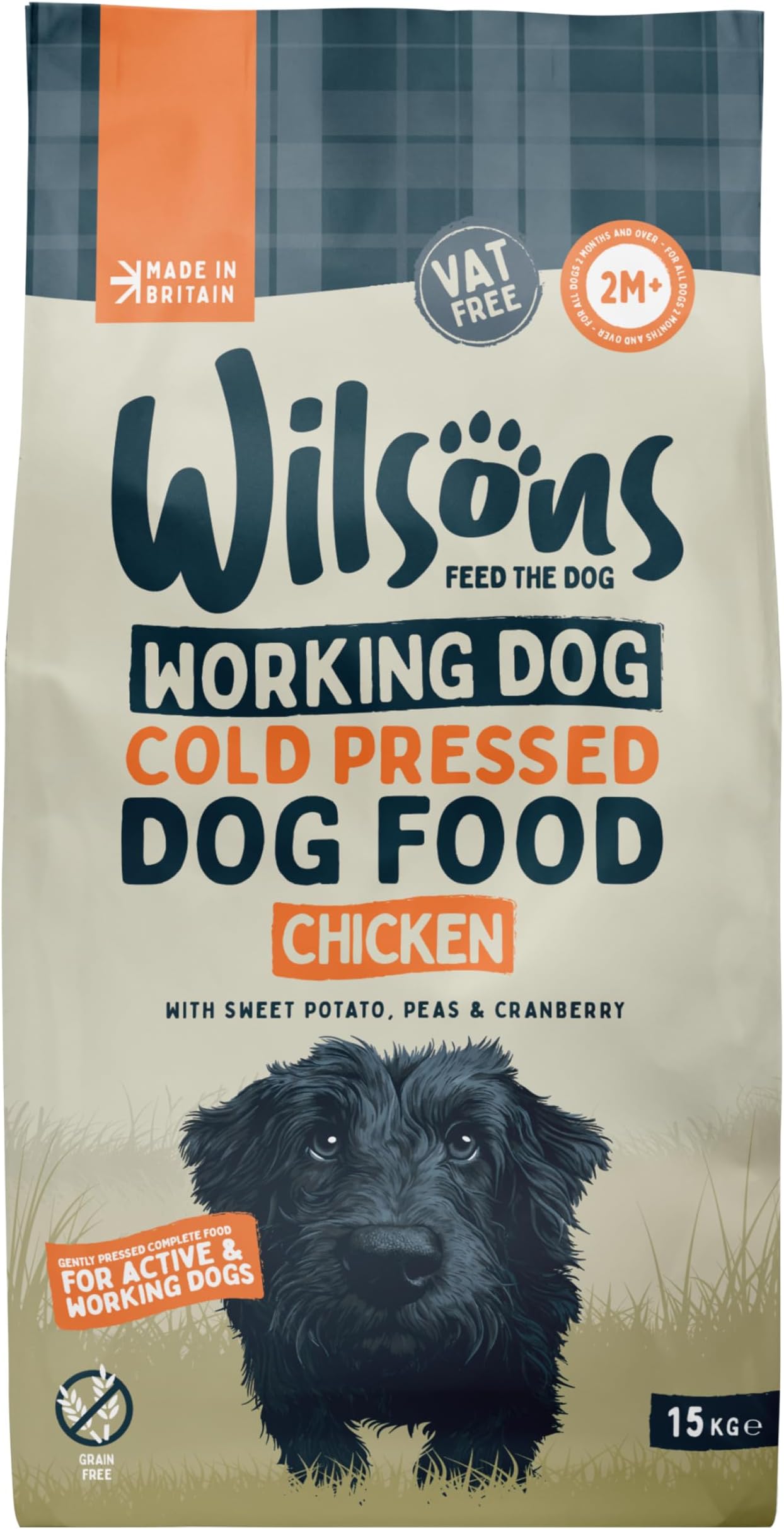 Wilsons - Cold Pressed Dog Food - Complete Dry Meal with Natural, Hypoallergenic, Grain Free Ingredients, Best Introduced Gradually, Suitable for Adult Dogs and Puppies 2 Months + (Chicken) (15kg)