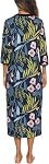 Women's Zipper Front Robe 3/4 Sleeve Housecoat Calf Length Casual Nightgown Loose Bathrobe with Pockets