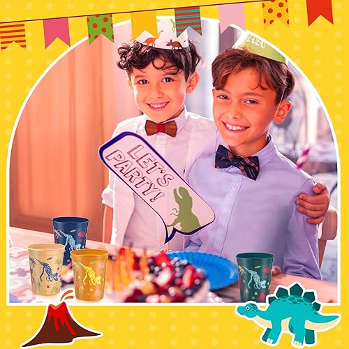 Miniatura 7 de Nuanchu Paquete de 24 vasos de plástico para fiesta de dinosaurio, suministros para fiesta de cumpleaños de dinosaurio, vasos de dinosaurio,