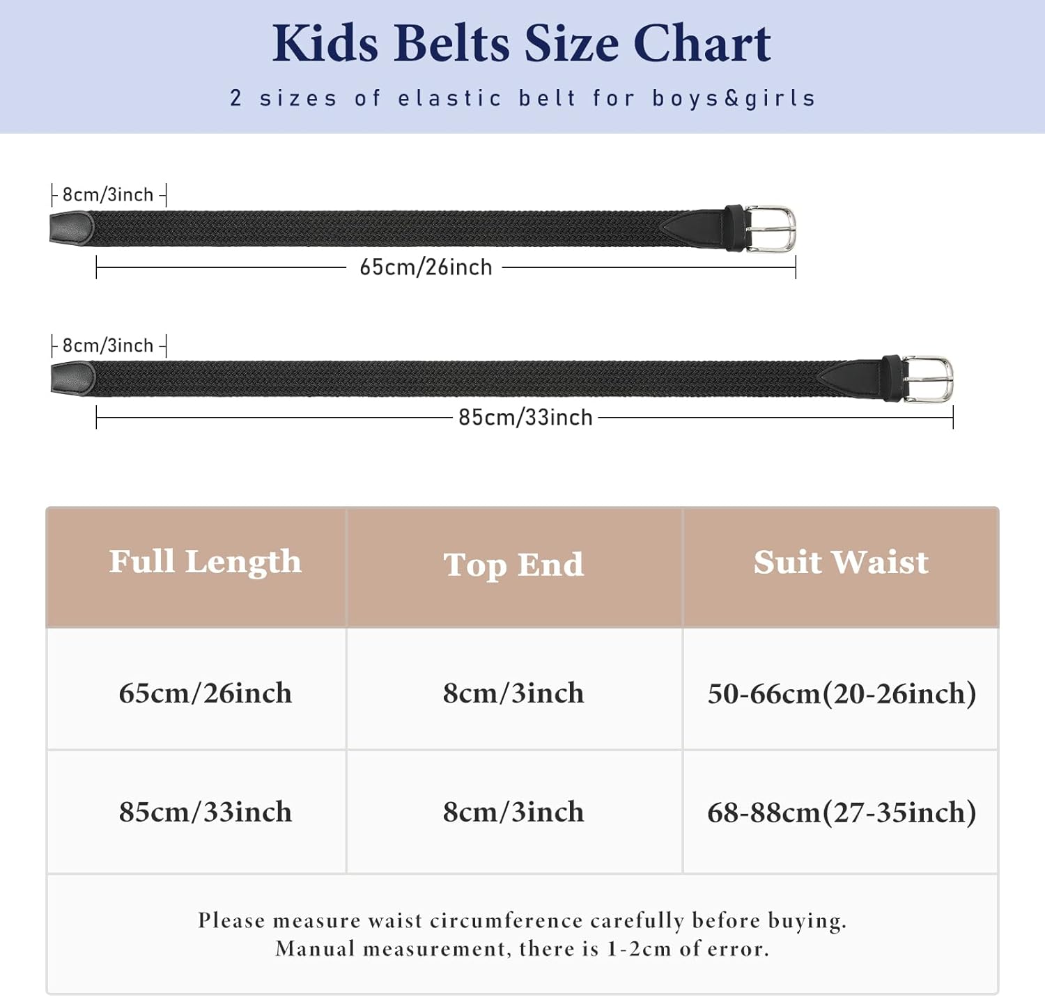 Kajeer Kids Belts for Boys & Girls - 2PCS Woven Elastic Golf Baseball Belt - Braided Stretch Belt for Casual School Uniform - Image 3