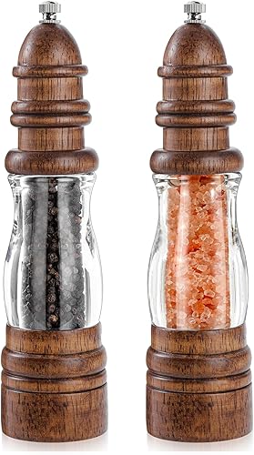 Leden Juego de molinillo de sal y pimienta, molinillo de sal y pimienta recargable con grosor ajustable, molinillo de sal de madera y pimentero con