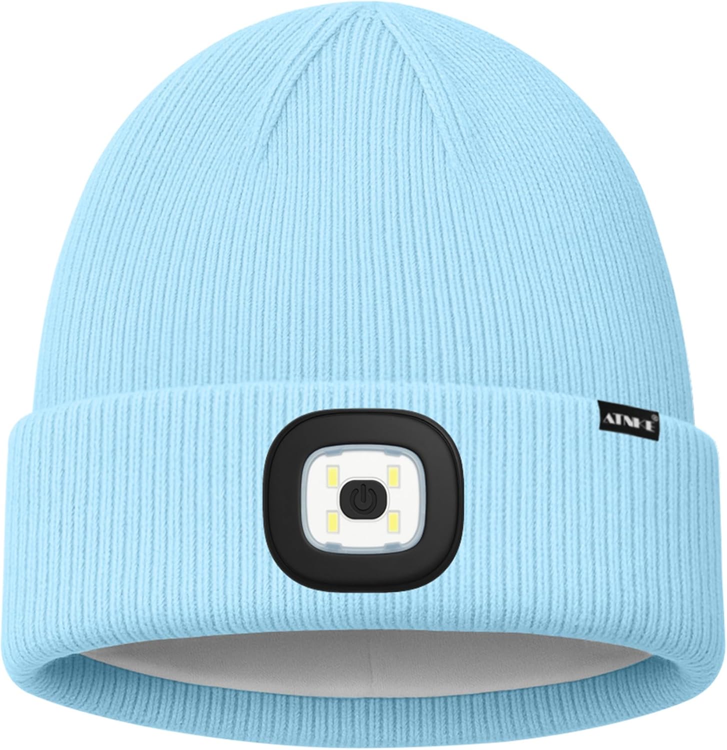 ATNKE LED Lighted Bluetooth Lined Fleece Beanie Hat, USB Rechargeable 4 LED Wireless Run Headlamp Cap for Men and Women