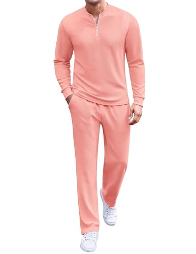 COOFANDY Men's 2 Piece Tracksuit Set Polo Athletic Sweatsuit Quarter Zip Jogging Long Sleeve Casual Sports Outfits